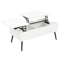 HOMCOM Couchtisch Höhenverstellbar Wohnzimmertisch mit Verstecktem Stauraum für Wohnzimmer, 50 x 100 cm, Weiß(m-1)