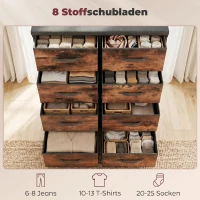 HOMCOM Kommode mit 8 Schubladen, Stoffkommode mit Metallgestell, für Schlafzimmer & Wohnzimmer, Vintage Braun(m-4)