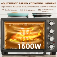 HOMCOM Forno Elétrico de Bancada 28L 2600W com Placas de Cozedura, Temperatura Ajustável, Temporizador e Tabuleiro, Preto(m-7)