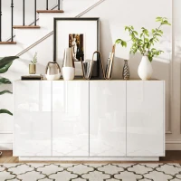 HOMCOM Credenza Moderna con Armadietti a 2 Ante, Chiusura Ammortizzata e Ripiani Regolabili, 140x40x75cm, Bianco Lucido(m-10)