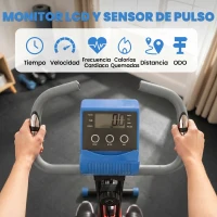 HOMCOM Bicicleta Estática Plegable con Respaldo 8 Niveles de Resistencia Volante Pantalla LCD Pulsómetro y Sillín Ajustable(m-4)