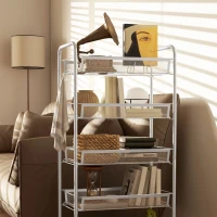 HOMCOM Keukentrolley met 5 draadmanden, 4 haken, 4 wielen, 2 handgrepen, staal/kunststof, 45x26,5x106 cm, wit(m-9)