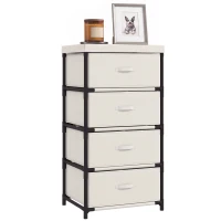 HOMCOM Schlafzimmerkommode mit 4 Stoffschubladen Stahlrahmen Schubladenschrank für Wohnzimmer Büro Ankleidezimmer Beige(m-8)
