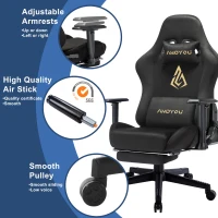Sedia da gaming con poggiapiedi, in similpelle scamosciata traspirante, regolabile in altezza con pistone a gas, girevole, 70x70x135 cm, Nero(m-4)