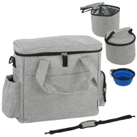 PawHut Hundebox Transportbox Hund mit mehreren Fächern 2 Futterbehältern zusammenklappbar Silikonschüssel 38x17x35 cm Hellgrau(m-1)
