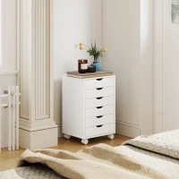 HOMCOM 6 Drawer Vertical File Cabinet, Mobile Filing Cabinet with Quiet Drawers and Wheels with 2 Brakes, White(m-7)