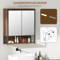 HOMCOM Wandspiegelkast voor Badkamer, Badkast van MDF, Spaanplaat, Bruin(m-7)