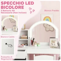AIYAPLAY Set Toeletta Trucco per Bambini 2 in 1 con Specchio, Sedia, Luce LED, Armadietto, Scaffali e Libreria, Bianco(m-4)