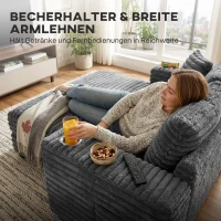 HOMCOM Chaiselongue 2-zits grote slaapbank 134 x 151 cm met bekerhouder voor woonkamer, grijs(m-7)
