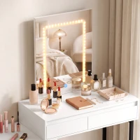 HOMCOM Vanity Makeup Desk LED Mirror Dressing Table Large Storage 5 Drawers White(m-10)