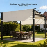 Outsunny Copertura per Gazebo Pergola 3x3 m in Poliestere con Tasche e Cinghie, 488x122 cm, color Kaki(m-8)