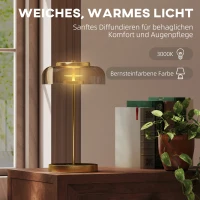HOMCOM Tafellamp Tafelverlichting met warm LED-licht, metalen voet, amberkleurige glazen kap, Ø23 x 40H cm, Goud(m-4)