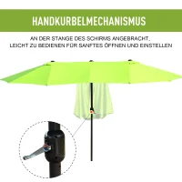 Outsunny Dubbele Parasol Tuinparasol Marktparasol Terrasparasol met Handkruk Groen Ovaal 460 x 270 x 240 cm(m-5)