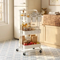 HOMCOM Carrito Auxiliar con Ruedas Carro de Almacenaje Multifuncional con Ganchos y Cajas Colgantes 42x38x86,5 cm Blanco(m-9)