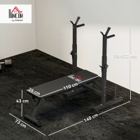 HOMCOM Banco de Musculación con Soporte para Barra y Estación de Dips Carga 220 kg para Entrenamiento en Casa Gimnasio(m-3)