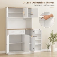 HOMCOM 173 cm Tall Kitchen Cupboard with Charging Station, Pantry Storage Cabinet with Adjustable Shelves and 5 Door Racks(m-5)