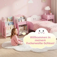 AIYAPLAY 3-in-1 Kinderregal mit Spielzeugaufbewahrung, Modularer Bücherregal mit 4 Taschen & 3 Ebenen sowie Nachttisch, Rosa(m-7)