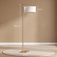 HOMCOM Lampada da Terra Moderna in Metallo e Paralume in Tessuto, Lampada da Lettura E27 47x37x153cm, Oro e Bianco(m-3)