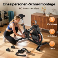 Vélo d'appartement, cadre en acier renforcé, réglable en hauteur, 110x55,5x126 cm, Noir(m-1)
