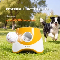 PawHut Automatic Dog Ball Launcher with 5 ETPU Balls 5.8 cm, 3 Distance Settings 6/10/14 m, Orange(m-6)