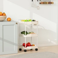 HOMCOM opbergtrolley, 3 manden, handdoekhouder, wielen, handgreep, metalen frame, wit(m-7)