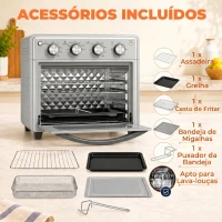 HOMCOM Forno Elétrico de Bancada 30 L 1600 W com Air Fryer, 7 Funções e Temporizador, 43x39x39 cm, Prateado(m-6)