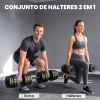 SPORTNOW Kit de Halteres 30 kg 2 em 1 Jogo de Pesos com Barra de Pesos Pega Antiderrapante para Treino de Força  Preto e Verde(m-4)
