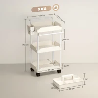 HOMCOM opbergtrolley, 3 manden, handdoekhouder, wielen, handgreep, metalen frame, wit(m-3)