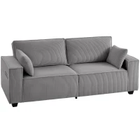 HOMCOM 218 cm 3-Sitzer Sofa, modernes Cord-Sofa mit Taschenfeder-Polsterung, breiten Armlehnen und 2 Kissen, hellgrau(m-12)