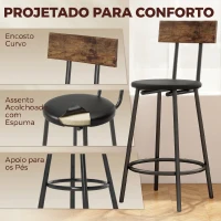 HOMCOM Conjunto 2 Bancos de Bar com Encosto e Apoio de Pés Estofados em PU 41x47x92 cm Preto(m-4)