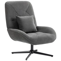 HOMCOM Draaibare Accentstoel, Chenille Gestoffeerde Fauteuil met Lendenkussen, Hoge Rugleuning, Diepe Zitting, Donkergrijs(m-10)