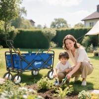 Outsunny Bollerwagen Handwagen mit faltbar Bremsen Verstellbarem Griff 68 KG Belastbar für Garten Einkauf Shopping(m-10)
