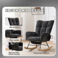 Fauteuil à bascule pour chambre d'enfant, coussin gonflable réglable, poche latérale intégrée & repose-pieds, 64x91x85 cm, Noir(m-9)