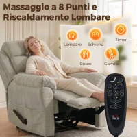 HOMCOM Poltrona Massaggiante Reclinabile Manuale 135° Riscaldante, Poggiatesta Regolabile 3 Livelli, Ciniglia, Crema(m-4)