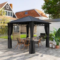 Outsunny 3 x 3(m) Hardtop Gazebo with Galvanised Steel Roof, Waterproof Permanent Pavilion Garden Gazebo with Netting and Curtains for Patio, Deck(m-10)