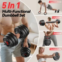 Set di manubri regolabile 5‑in‑1, set da 2, ammortizzante, salva-pavimento, anti-ruggine e inodore, 57,5x29x17,5 cm, Nero(m-1)