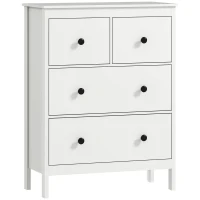 HOMCOM Dressoir met 4 Lades, voor Kleding & Beddengoed, Woonkamer, Slaapkamer, Gang, Spaanplaat, Wit(m-1)