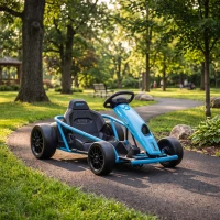 HOMCOM Go-Kart Elettrico per Bambini 8-12 Anni con Schienale Alto e Cintura di Sicurezza, 115x77x54 cm, Blu e Nero(m-8)