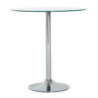 HOMCOM Ronde Eettafel met Glazen Tafelblad, Metalen Frame, Zilverkleurig(m-10)