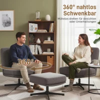HOMCOM Fauteuil met hocker Draaibare loungestoel in linnenlook voor woonkamer Donkergrijs(m-7)