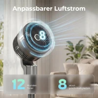 HOMCOM Staande ventilator luchtcirculator ventilator met 8 snelheidsstanden LED-display afstandsbediening timer 90° oscillatie Grijs(m-4)