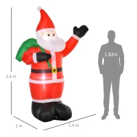 HOMCOM Kerstman, 2,40 meter groot, met LED-verlichting, zelfopblazende Tuindecoratie(m-3)