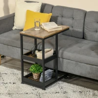 HOMCOM Bijzettafel op Wielen voor Sofa of Bed, Industriële Stijl, Staal en Hout, Bruin en Zwart(m-2)