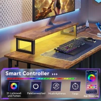 2-en-1 bureau d'angle gaming, plateau de haute qualité, configurable en L ou en I, 152x50x87,5 cm, marron(m-5)