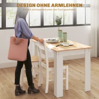 HOMCOM Set van 2 Keukenstoelen, Rubberhout, Gebogen Lattenrugleuning, Wit(m-6)