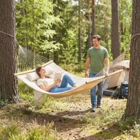 Outsunny Hamaca Acolchada de Jardín Portátil con Almohada Desmontable Bolsillo para Revistas Marco de Madera 325x140 cm Crema(m-9)