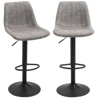 HOMCOM 2-delige set barkrukken in retrodesign, inclusief voetensteun, in hoogte verstelbaar, Gaslift, Grijs + Zwart(m-1)