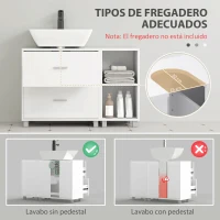 HOMCOM Mueble Bajo Lavabo Mueble de Baño con 2 Cajones y 2 Estantes Abiertos para Lavabo sin Pedestal 90x30x60 cm Blanco(m-4)
