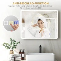 HOMCOM LED-badkamerspiegel met Bluetooth 70 x 90 cm, aanraakschakelaar, verstelbaar licht, 3 kleuren, anti-condens, geheugen, zilver(m-7)