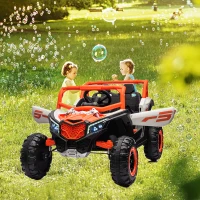12V Veicolo elettrico per bambini, 2 posti, ammortizzazione anteriore/posteriore e funzione a dondolo, 111x70x63 cm, bianco+arancione chiaro(m-11)